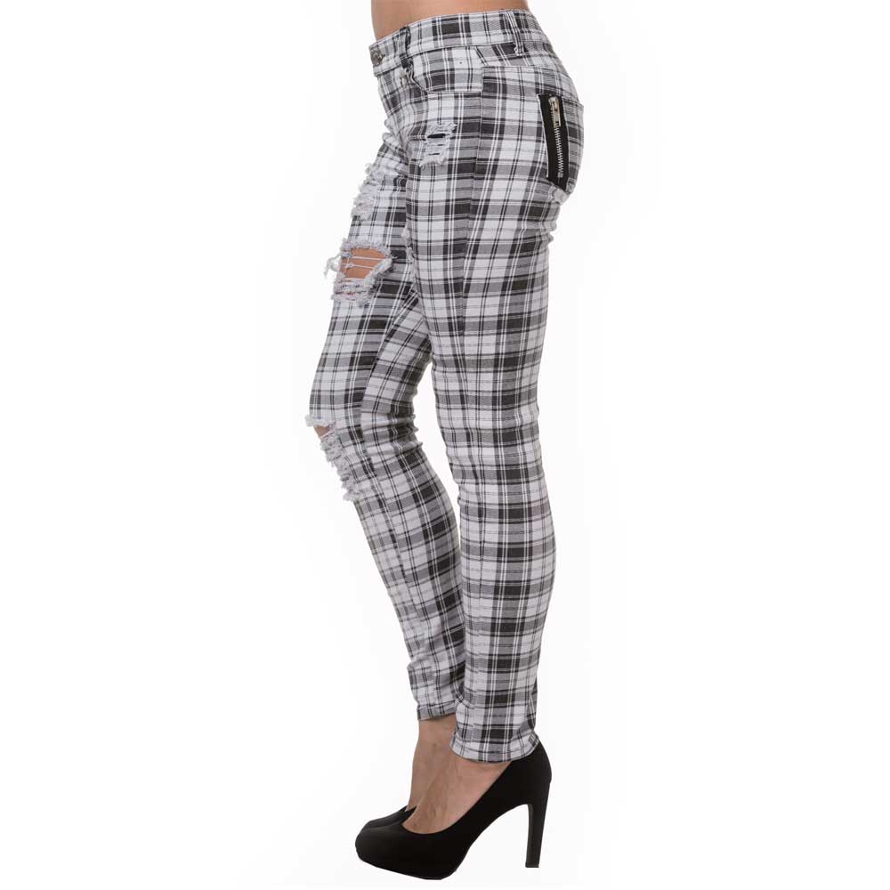 Banned - MOVE ON UP Pantalon coupe slim - Blanc/Noir